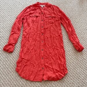 Banana Republic Vibrant Coral Button-Up Tunic